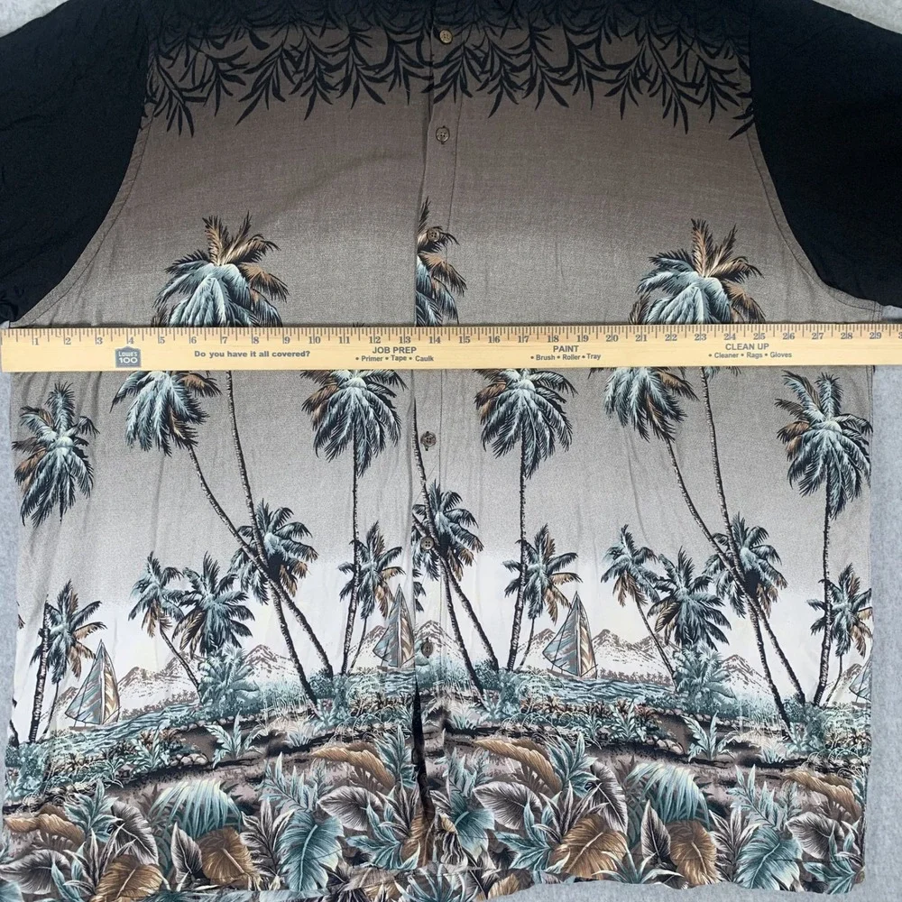 David Taylor Button Down Shirt Mens 4XL Black Brown Tropical Palm Tree Rayon